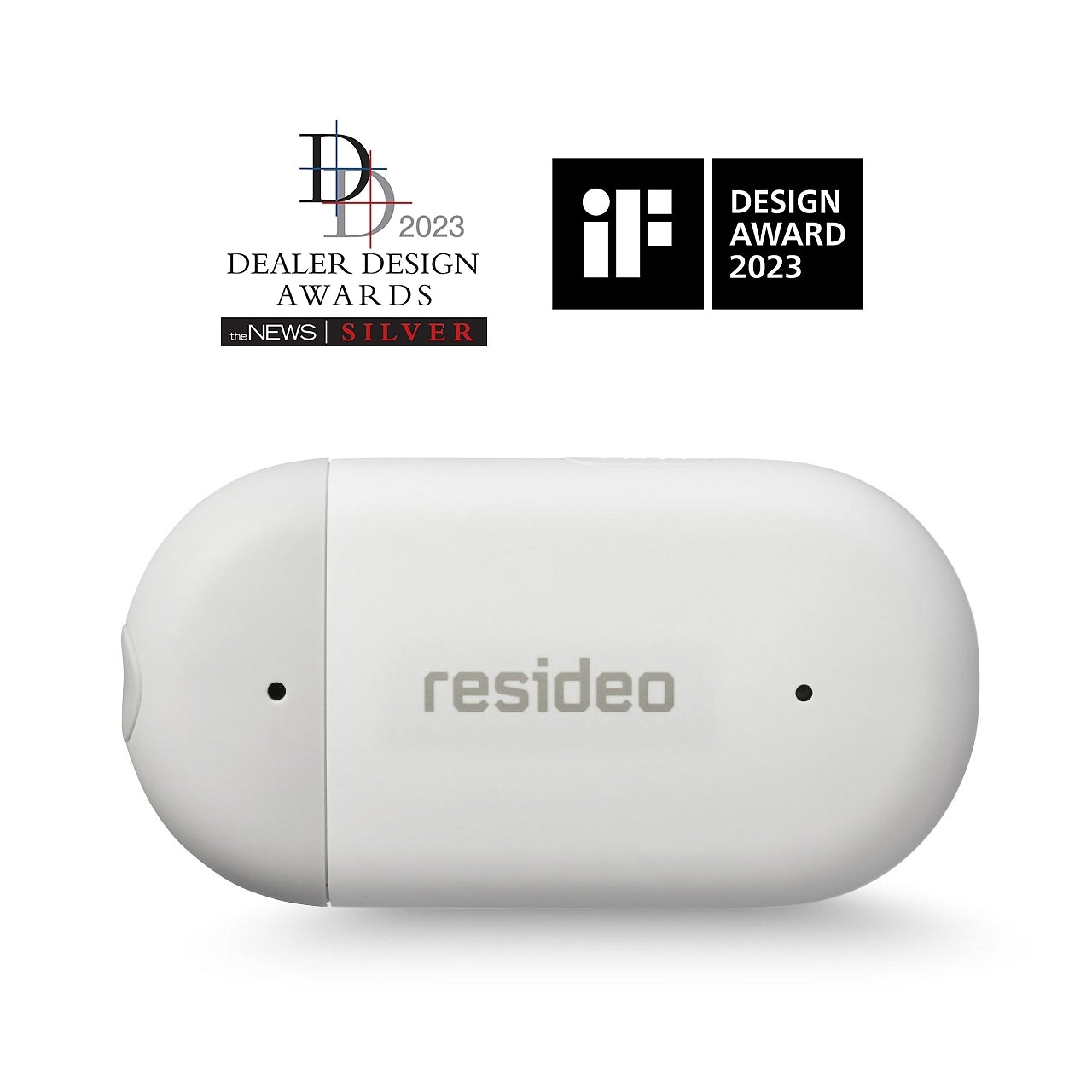 Resideo CHW3610W8001/U WiFi Water Leak Detector, showing the compact device with indicator lights and sensors.