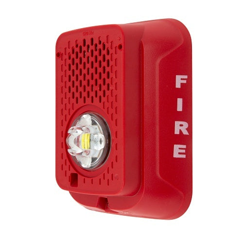 System Sensor P2RLED-LF wall mount low-frequency sounder strobe in black, showing the compact design with LED indicator and mounting bracket.
