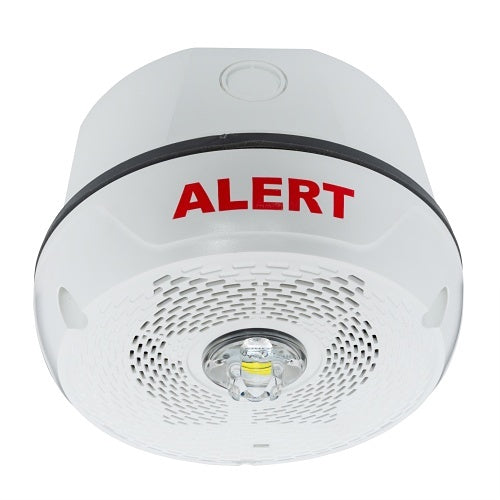 Outdoor LED speaker strobe light by System Sensor, featuring a ceiling-mounted speaker and clear alert strobe for safety and communication.