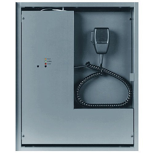 Potter EVAX-25 25 Watt Voice Panel fire alarm in a charcoal cabinet, designed for emergency voice communication and alerting.