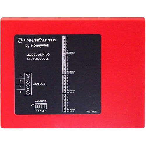 Fire-Lite ANN-I/O LED Driver Module for fire alarm systems, 24VDC, with LED indicators and connection terminals.