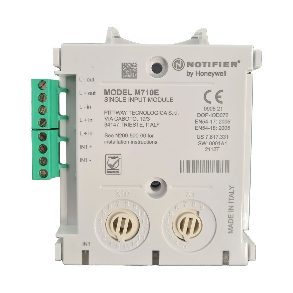 Notifier M710E Analogue Addressable SINGLE INPUT Monitor Module Complete with End of Line Resistor, Plug-in Screw Connections, Direct Decade Address
