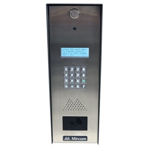 Mircom TX3-2000-4UR-C reinforced slim line voice access fire alarm system with control panel and display screen.