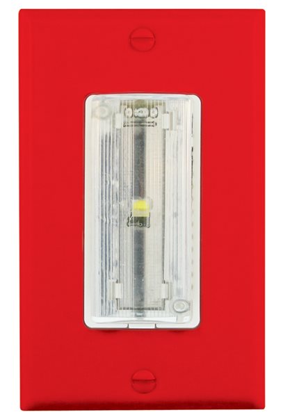 APC MSR-AV/T/R/C fire alarm sounder with red LED strobe, clear lens, and combination AV alert feature.