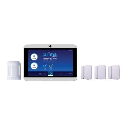 Napco PKIT1V fire alarm system in box with 7-inch super panel, Verizon communication module, and installation components.