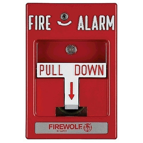 Napco FWC-CNV-PULL2 manual fire pull station with dual action design, used for emergency fire alarm activation.
