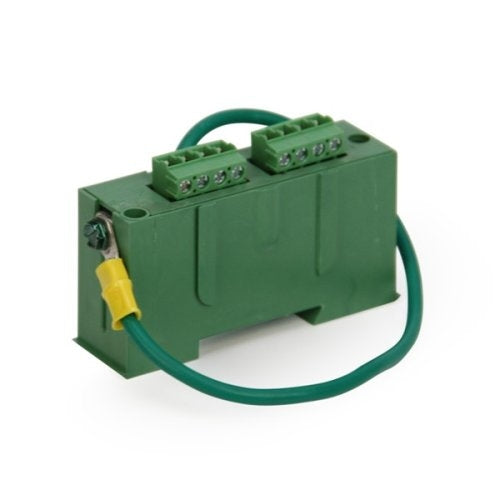 Space Age T36-DG low-voltage fire alarm surge protector mounted on a fire alarm system panel.