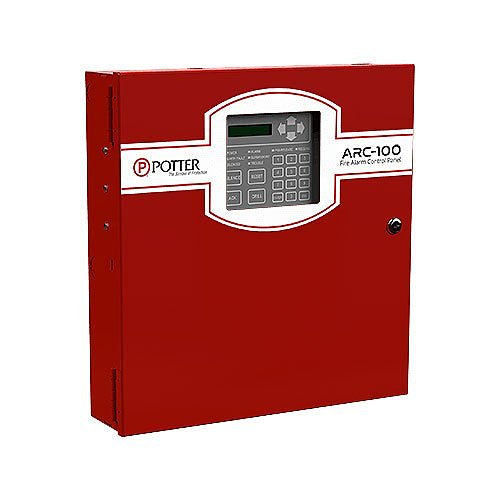 Potter ARC-100 Fire Alarm Releasing Control Panel with digital display and control buttons for fire safety system management.