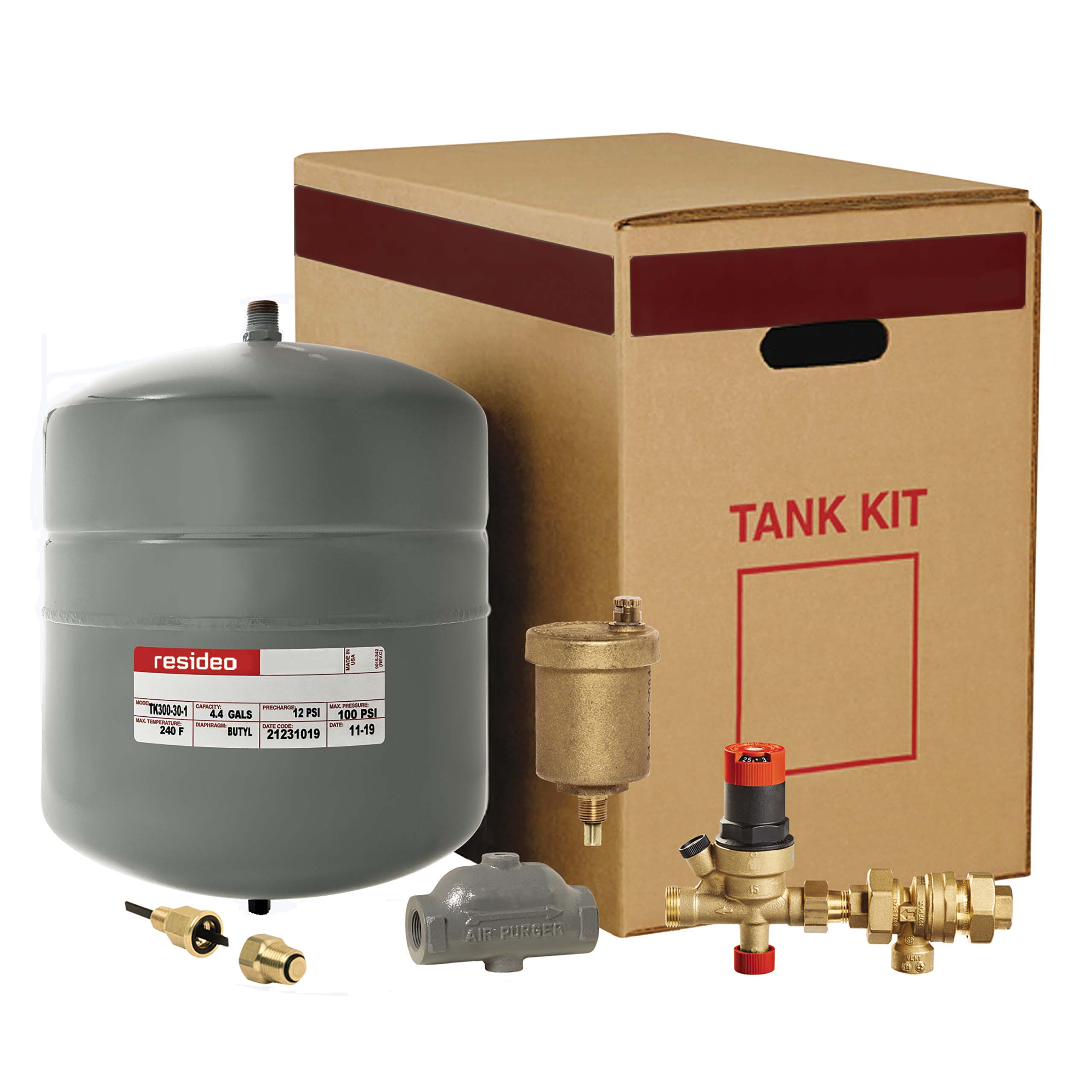 Resideo TK300-30A-1FM/U TK300 Boiler Trim Kit w/ Check & Backflow Valves, 1" Air Purger, & 4.4 Gal. Expansion Tank, TK300-30A