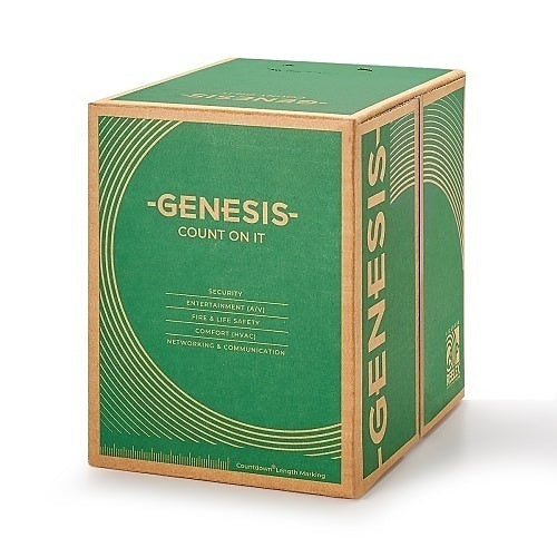 Genesis 16/2 solid fire alarm cable FPLR in red, 500 ft pull box for fire alarm wiring and safety systems.