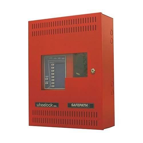Eaton Wheelock SAFEPATH SP40S fire alarm system in red with 120V and 25/70/100V options, UL 864 certified, mounted on wall
