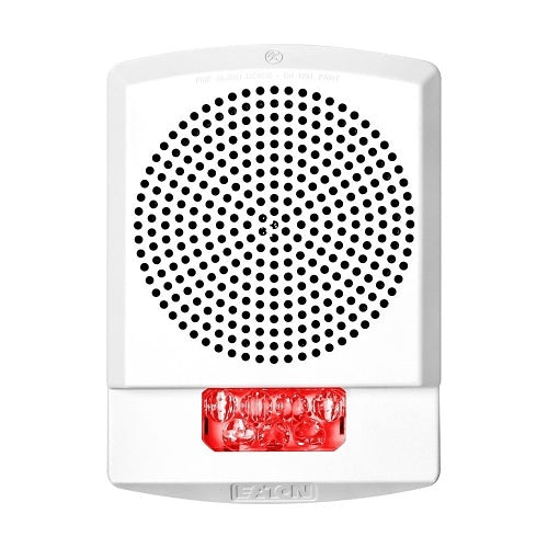 Eaton Wheelock Eluxa multitone strobe horn with no lettering, featuring a white housing and clear lens for emergency signaling.