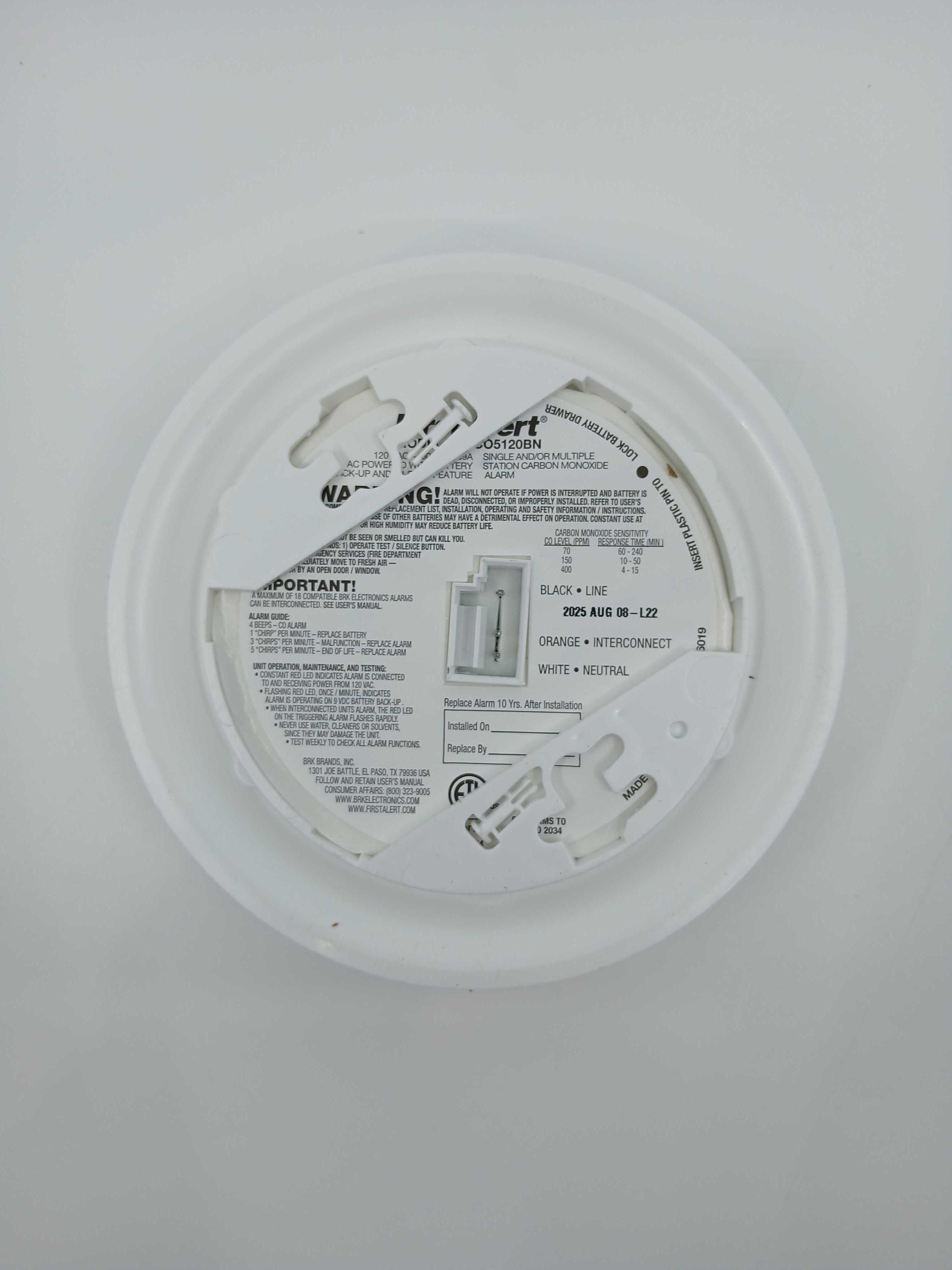 BRK CO5120BN 120VAC/DC Hardwired Carbon Monoxide Alarm - The Fire Alarm Supplier