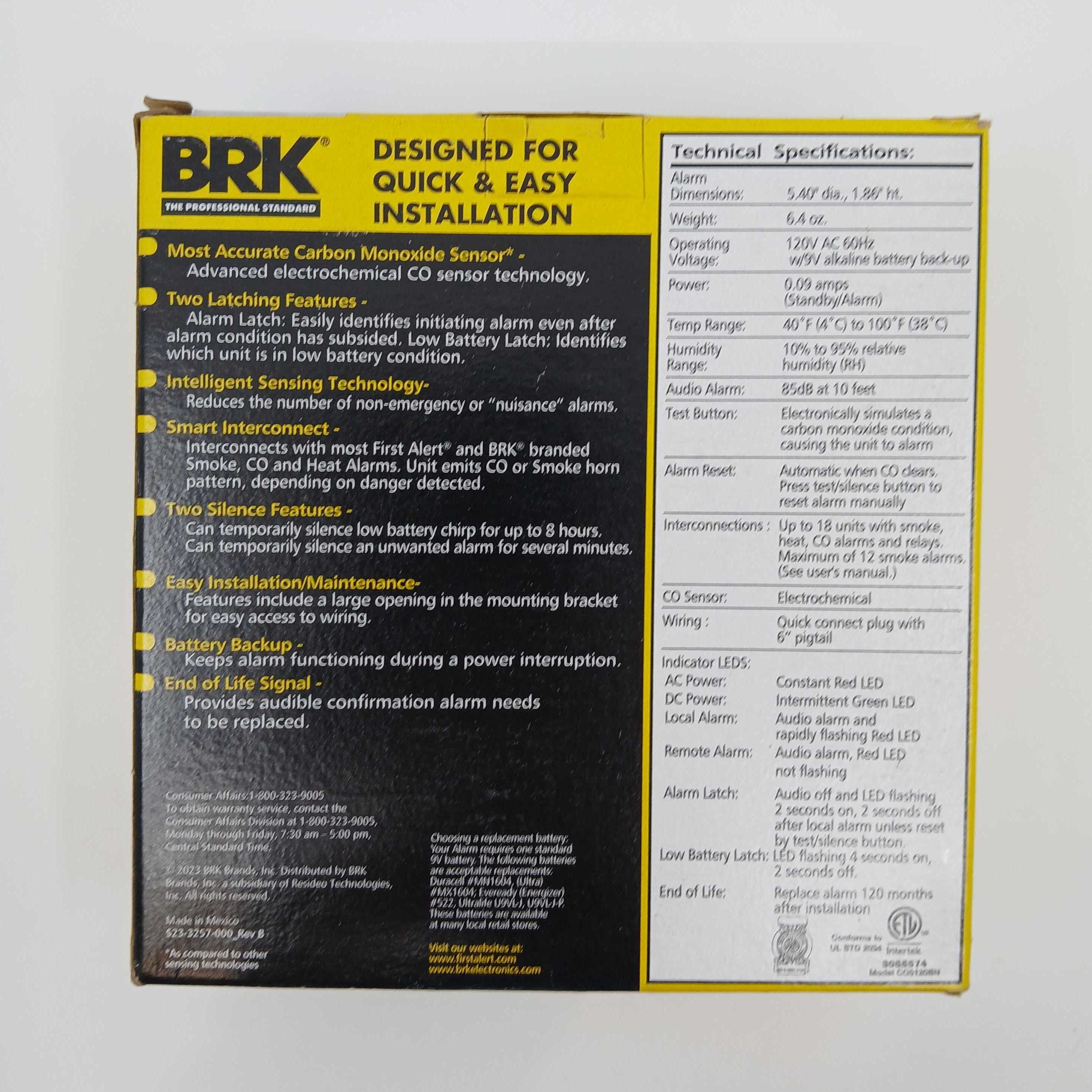 BRK CO5120BN 120VAC/DC Hardwired Carbon Monoxide Alarm - The Fire Alarm Supplier