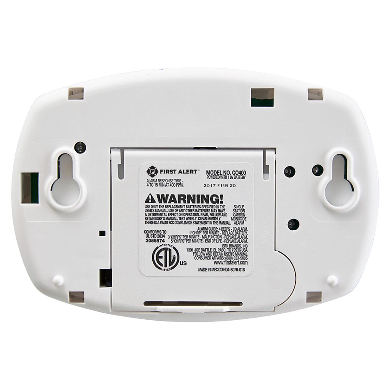 First Alert BRK CO400 Basic Battery Operated Carbon Monoxide Alarm (1039718)