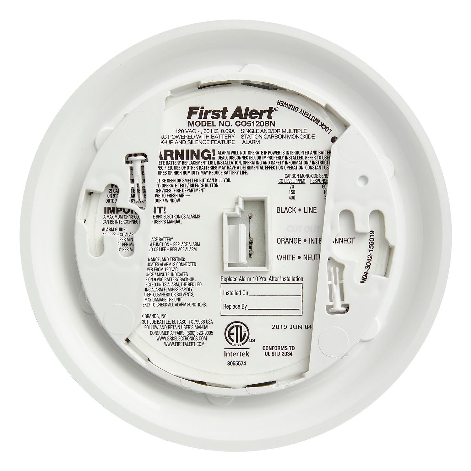 BRK CO5120BN 120VAC/DC Hardwired Carbon Monoxide Alarm - The Fire Alarm Supplier