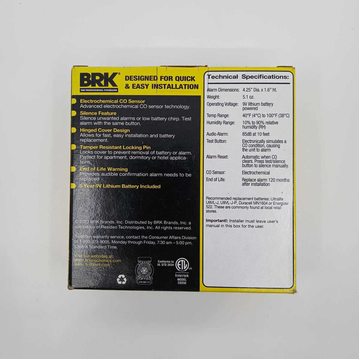 BRK CO250LB Basic Battery-Operated Carbon Monoxide Alarm