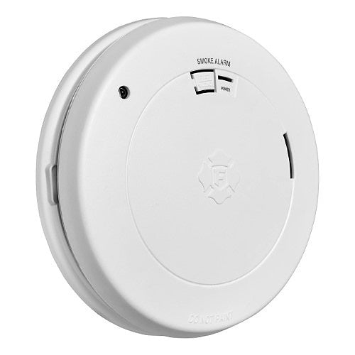 BRK SM210L 10-year battery smoke alarm with safety path light, showing the device mounted on a ceiling for home safety.