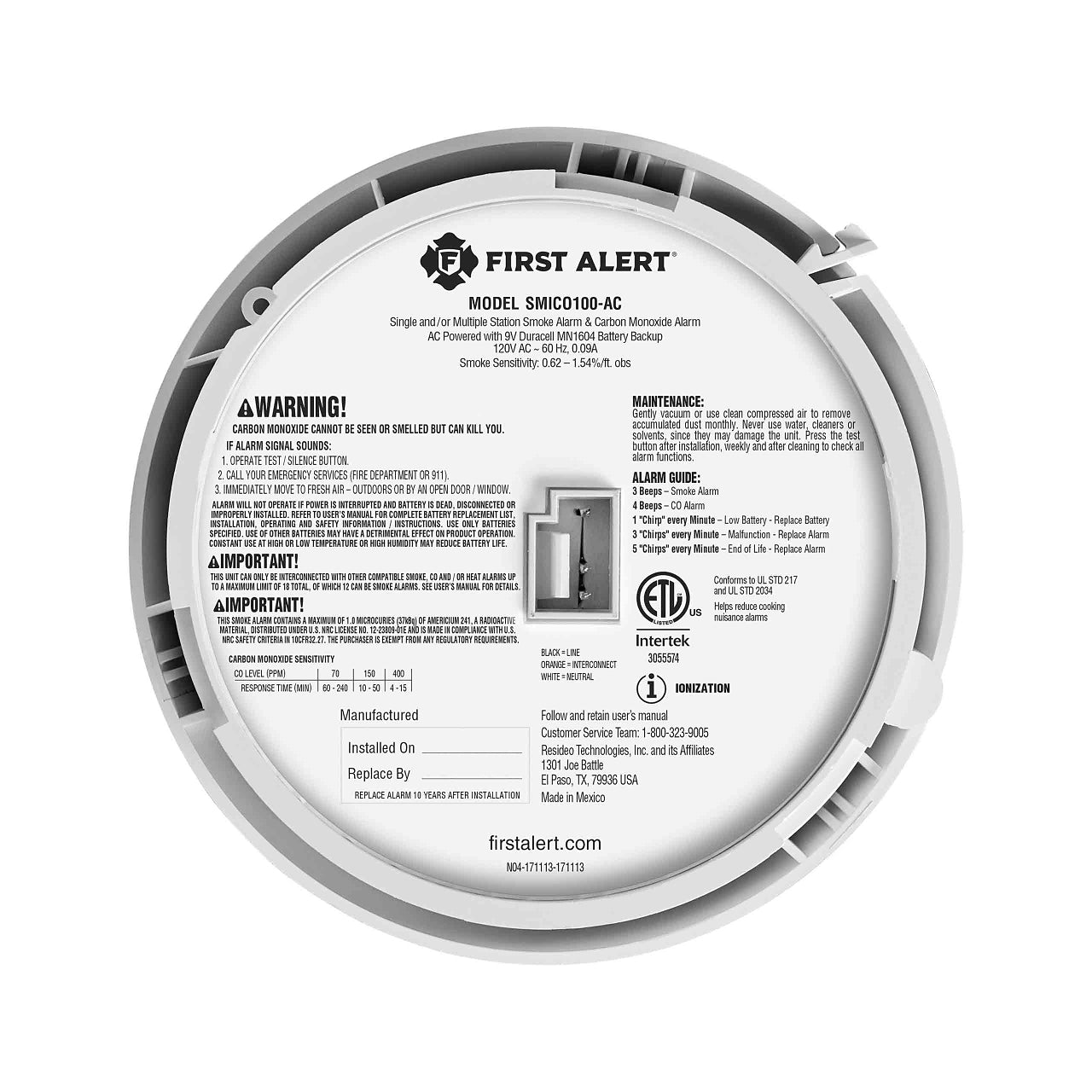 BRK SMICO100-AC Interconnectable Ion Smoke and CO Alarm (1046871) - The Fire Alarm Supplier