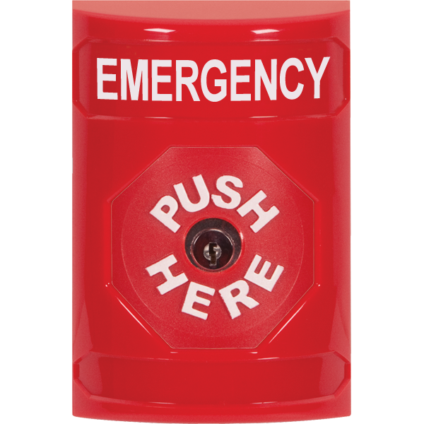 STI SS2000EM-EN STI Red No Cover Key-to-Reset Stopper Station with EMERGENCY Label English