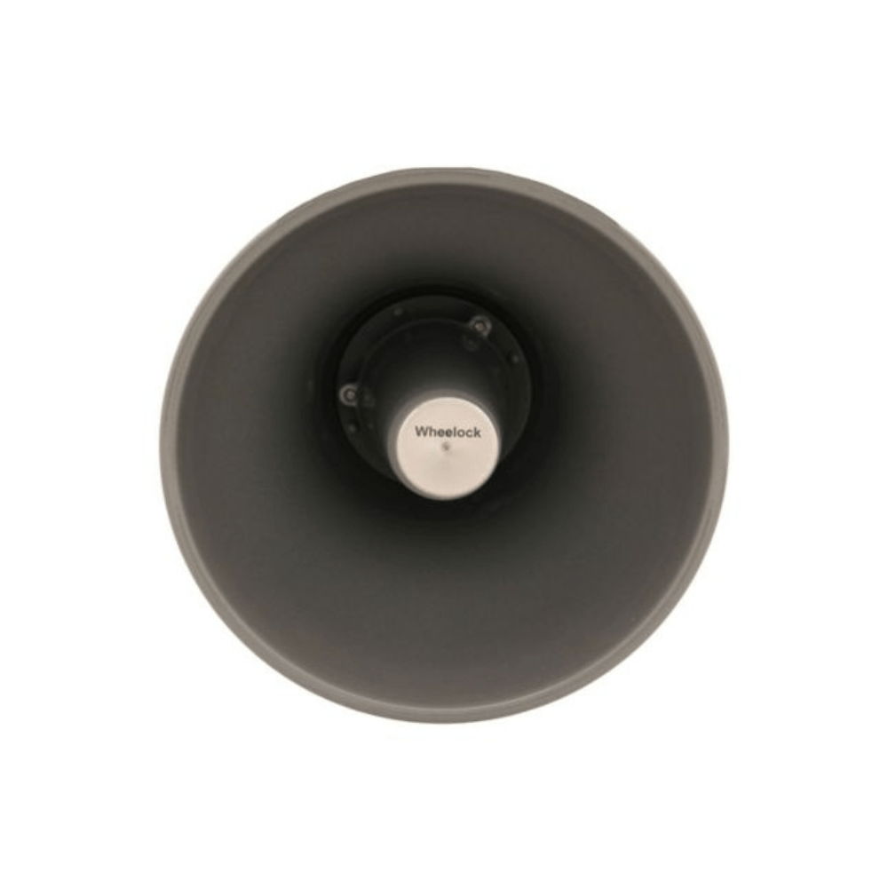 Gray Eaton Wheelock STH-15S loudspeaker mounted on a beam or pillar, designed for public address and sound reinforcement.