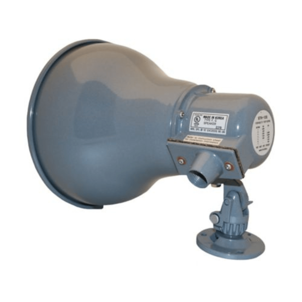 Gray Eaton Wheelock STH-15S loudspeaker mounted on a beam or pillar, designed for professional sound reinforcement.