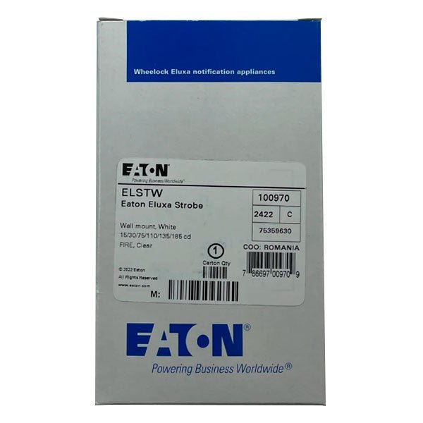 Eaton Wheelock Eluxa Strobe LED with bright flashing light, designed for emergency warning and safety signaling.