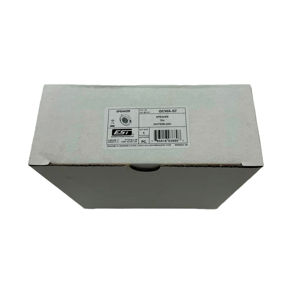 Edwards GCWA-S7 GC ceiling 70V speaker mounted in a ceiling, designed for commercial audio installation.