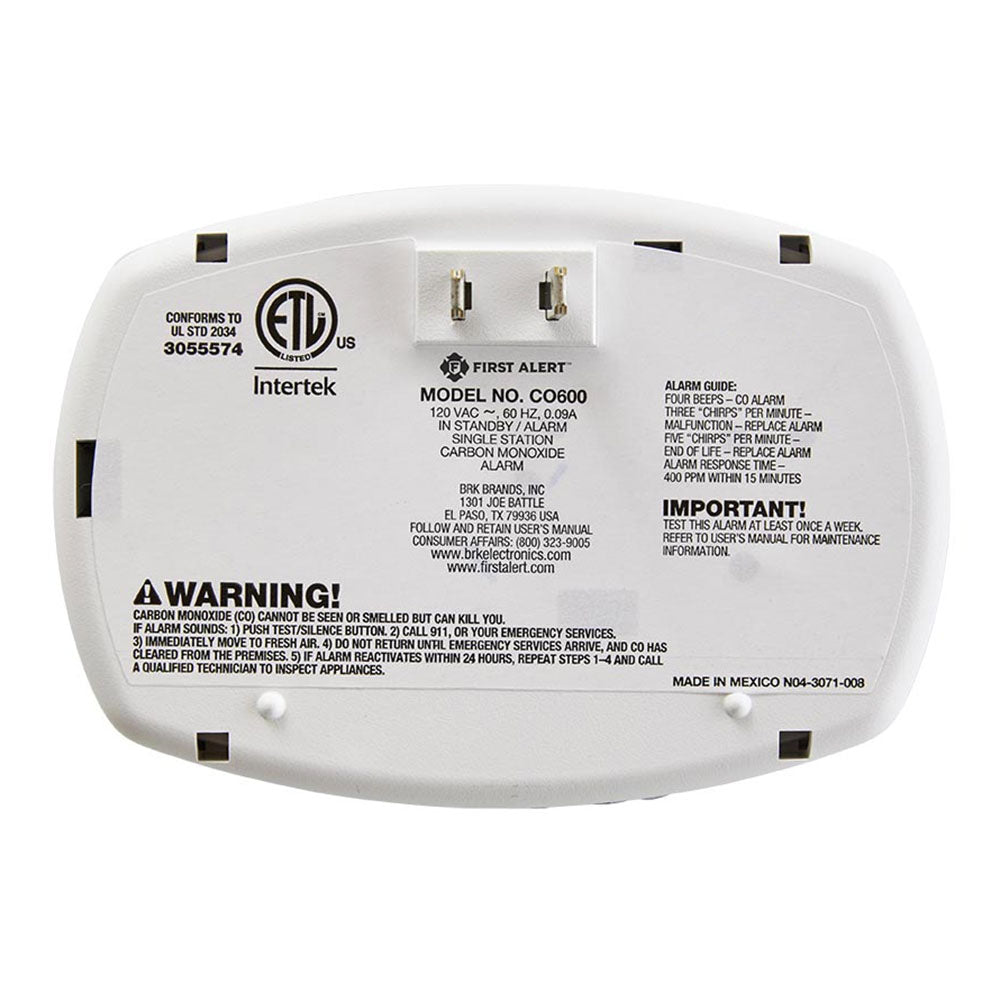 First Alert CO600 Basic Plug - In Carbon Monoxide Alarm (1039730)