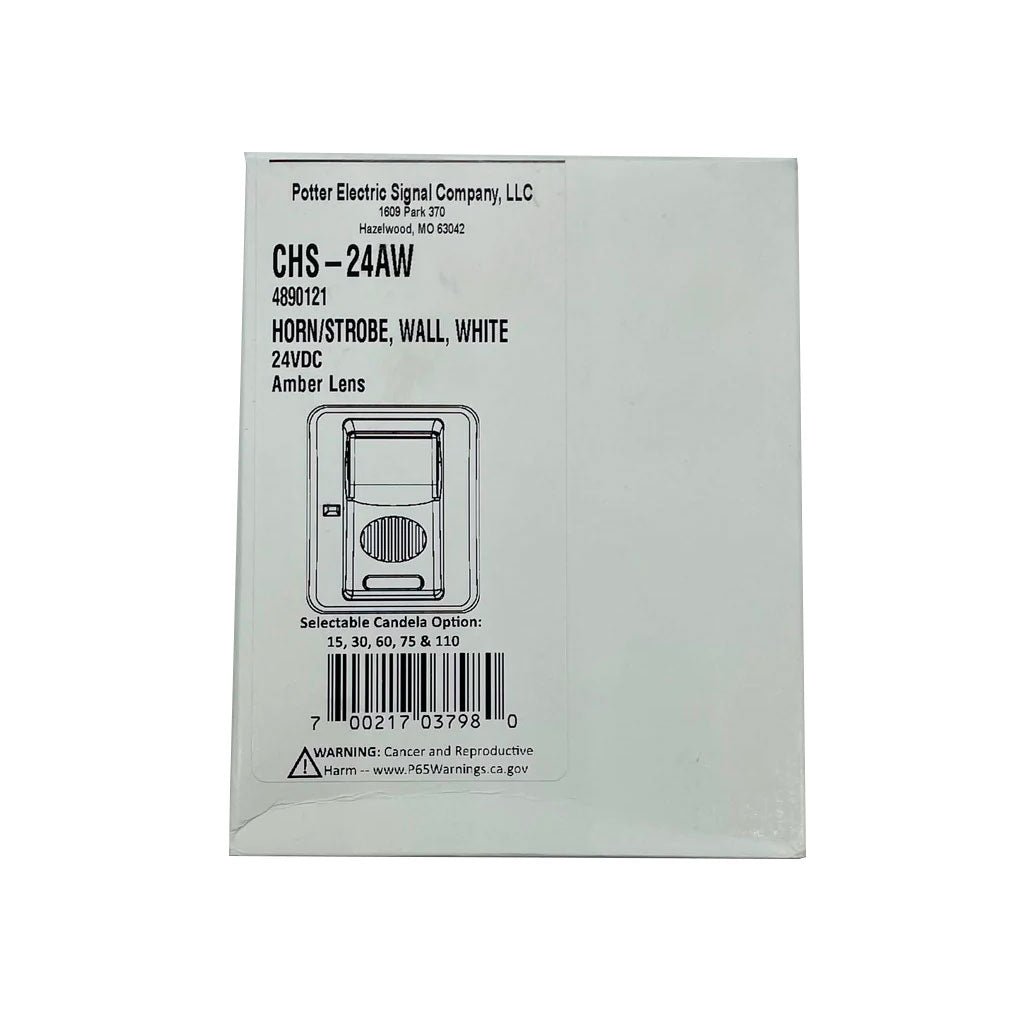 Potter CHS-24AW wall mount horn/strobe alarm with adjustable settings and bright visual alert for safety and warning.