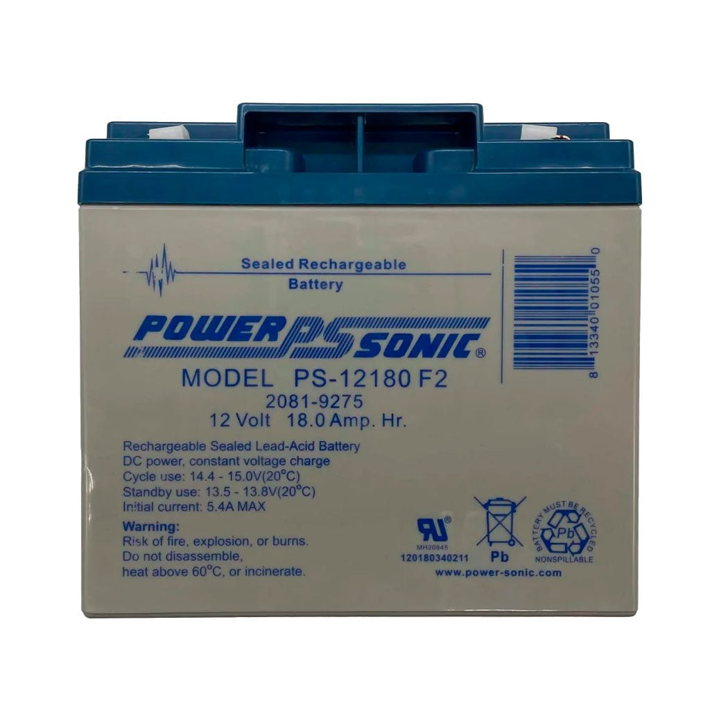 Power Sonic 2081-9275 12V 18Ah battery, rechargeable lead-acid battery for various electronic devices and backup power.