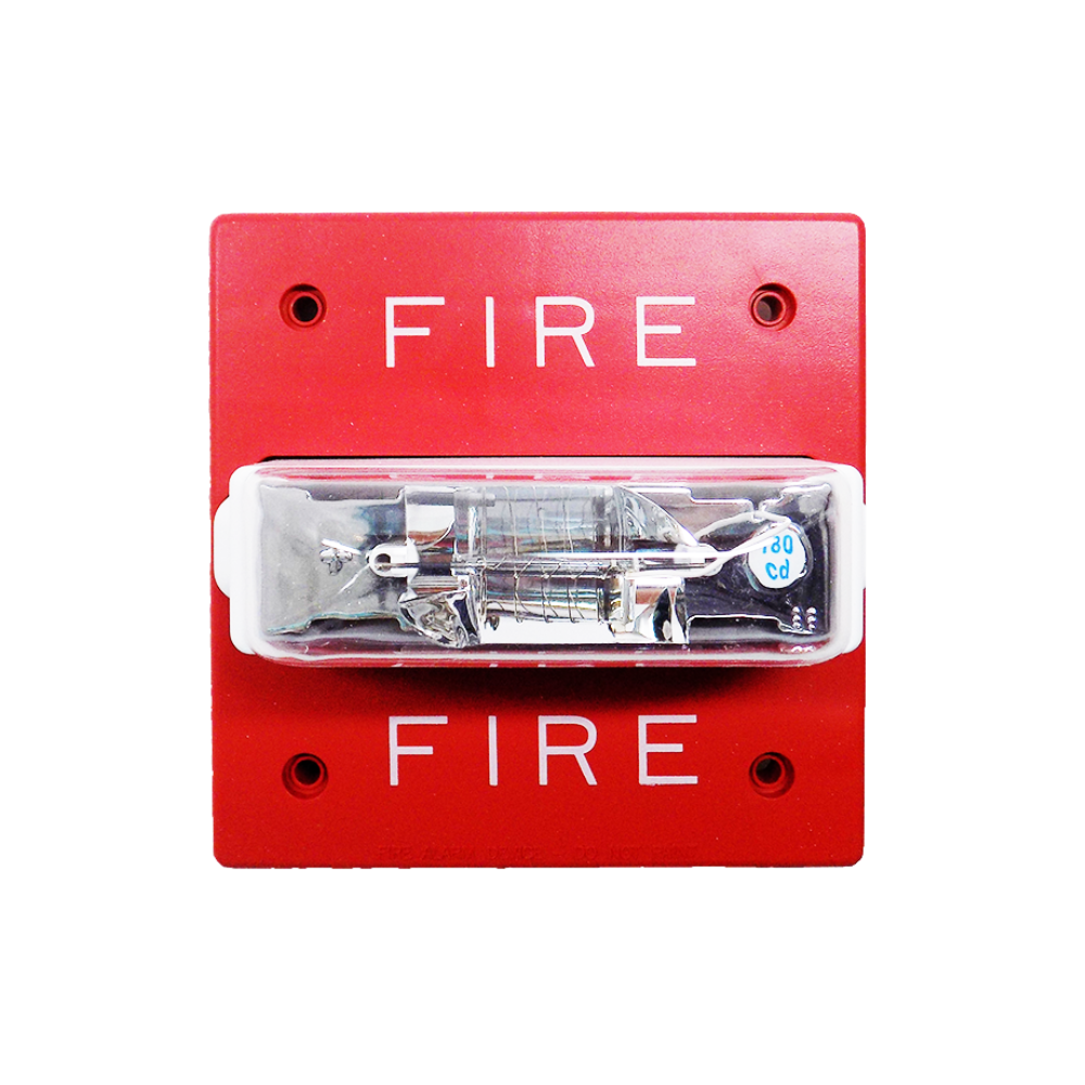 Red Siemens ST-75-R-WP weatherproof wall strobe light mounted on a wall, designed for alert signaling and safety visibility.