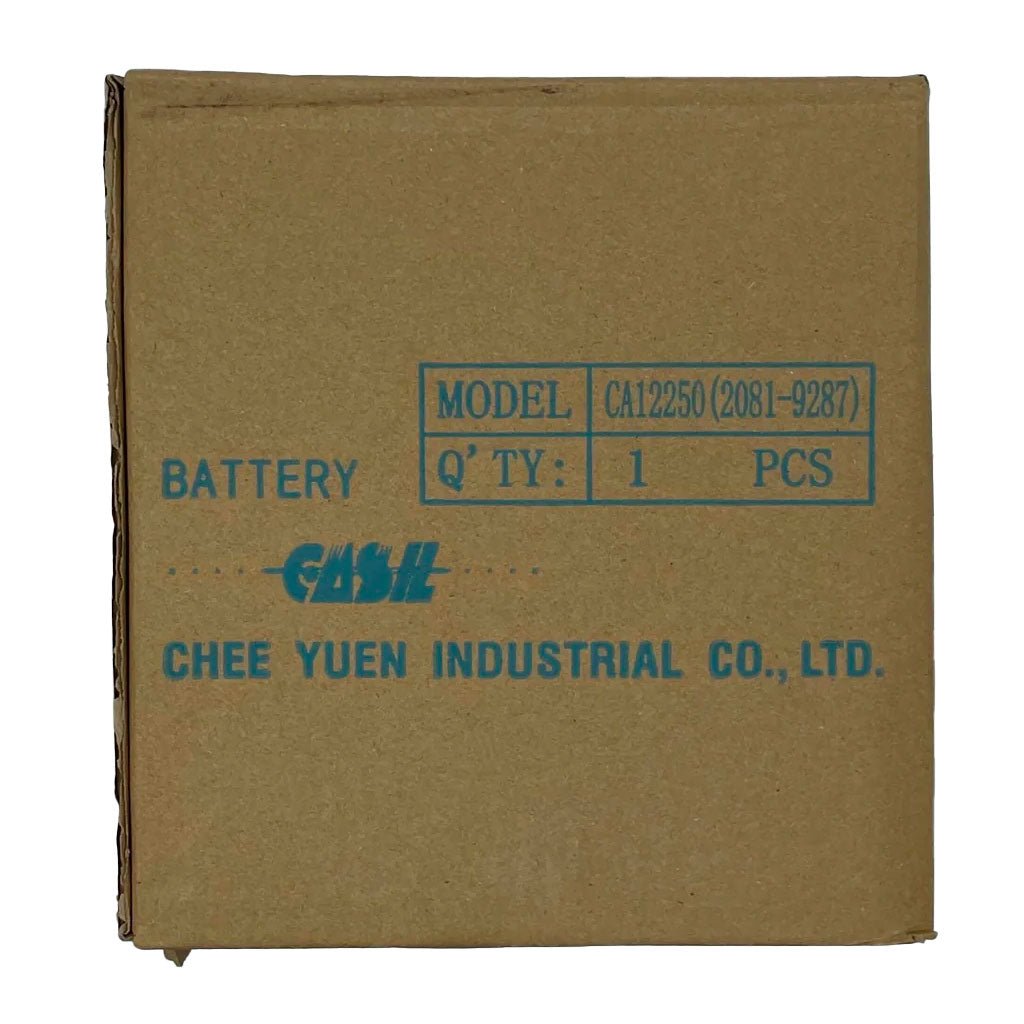 Simplex 2081-9287 12V 25Ah battery showing terminals and label, designed for reliable power storage.