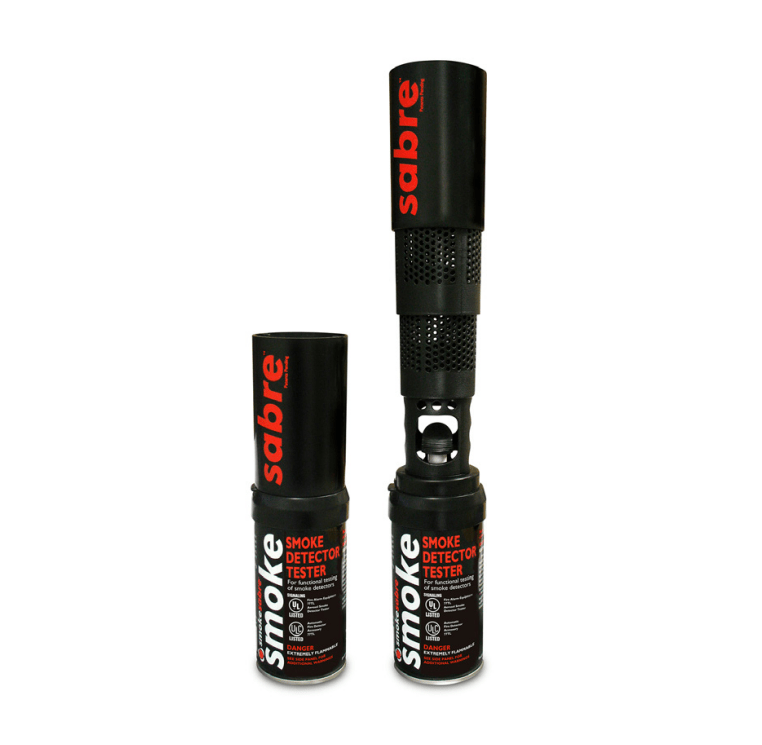 Smoke Sabre SABREBP bulkpack handheld aerosol smoke detector tester by DetectorTesters, showing the product and packaging.