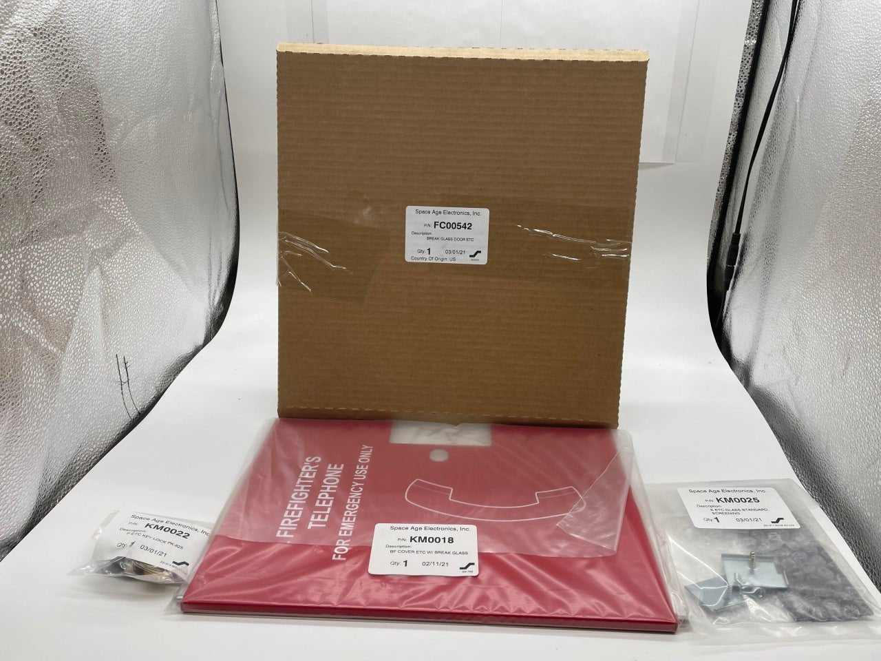 Space Age FC00542 fire alarm with break glass door, emergency alarm system for safety and security.