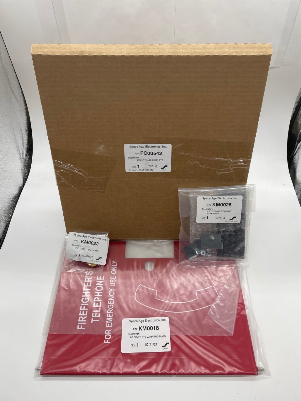 Space Age FC00542 fire alarm with break glass door, emergency alarm system for safety and security.