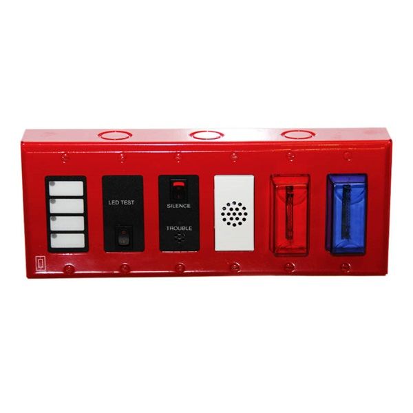 Space Age IAM4Z 4-zone fire alarm annunciator module showing status indicators and controls for multiple fire zones.