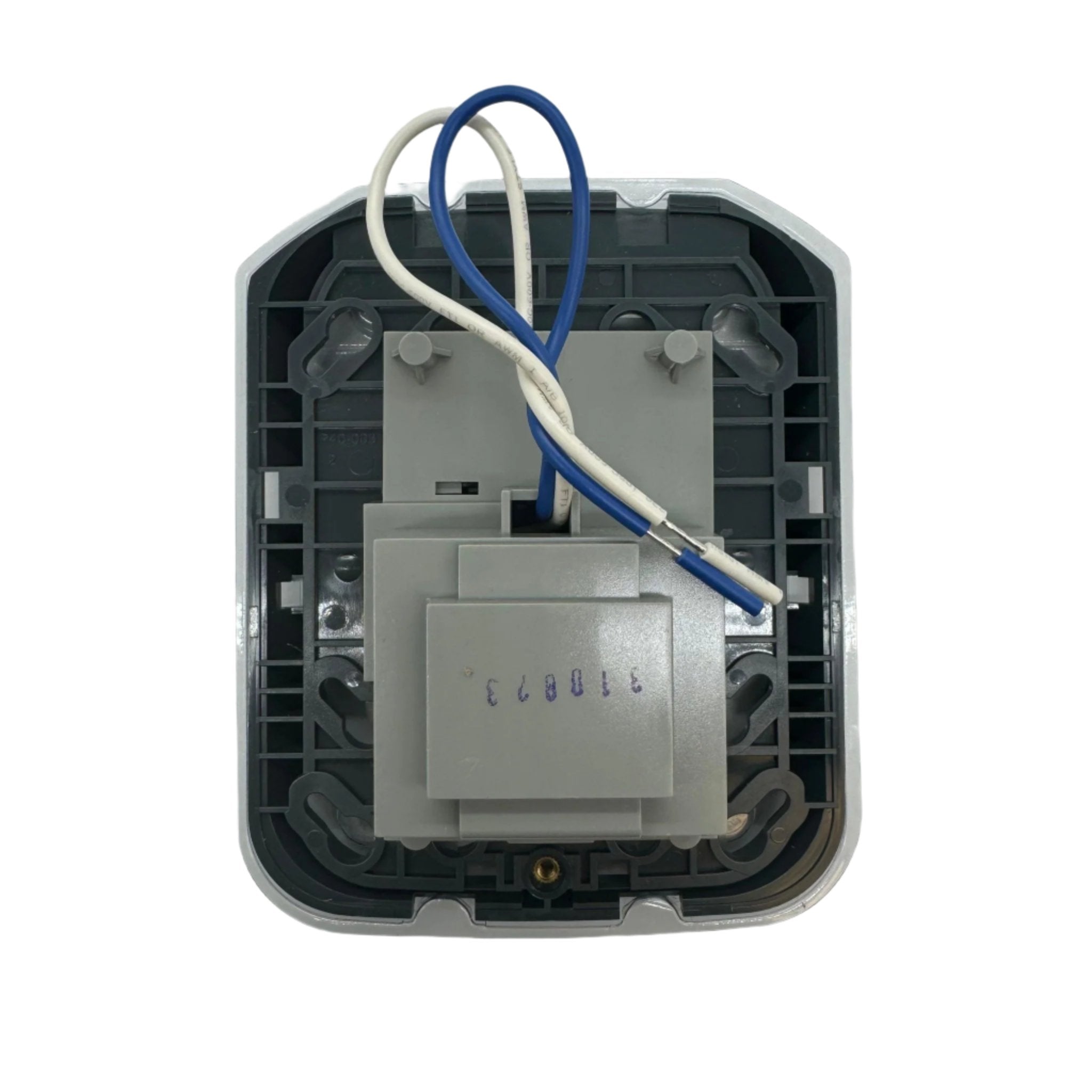 System Sensor MP120KL 120VAC adapter mounting plate mounted on a wall for security and alarm system installation.