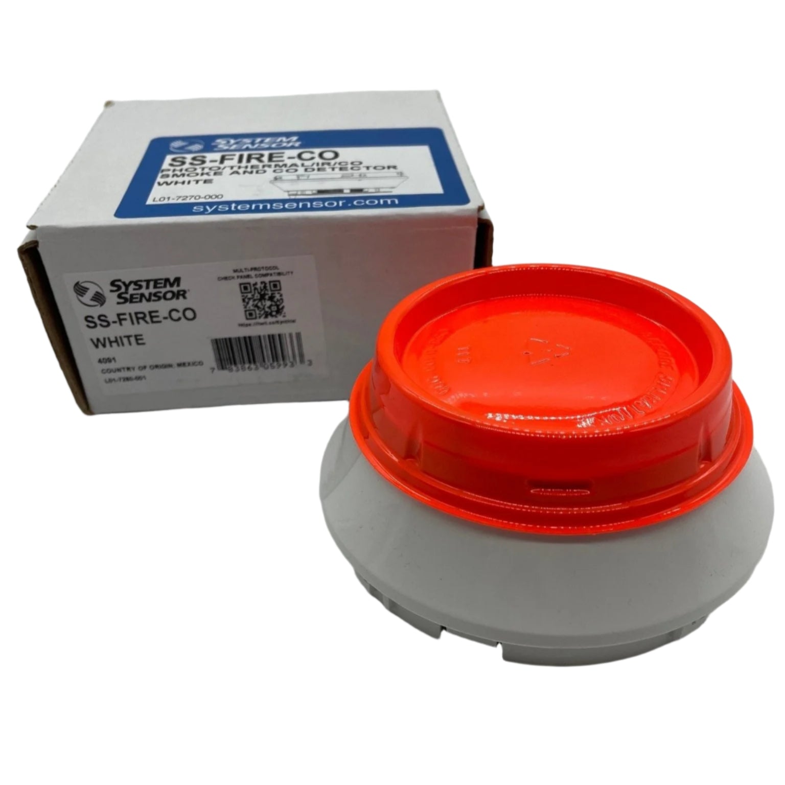 System Sensor SS-FIRE-CO multi-criteria fire and carbon monoxide detector showing smoke and CO sensors in a home safety device