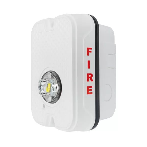 System Sensor SGWKLED outdoor compact wall-mounted LED strobe light showing bright red flashing signal for alerting.