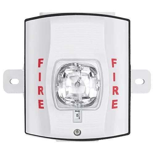 System Sensor SpectrAlert Advance Strobe light, a red fire alarm strobe with clear lens for visual alert signaling.