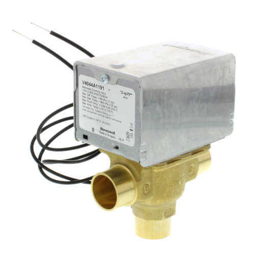 Resideo V4044A1191/U 3/4" Sweat Connection 3 Way Zone Valve, port A normally closed (120v)