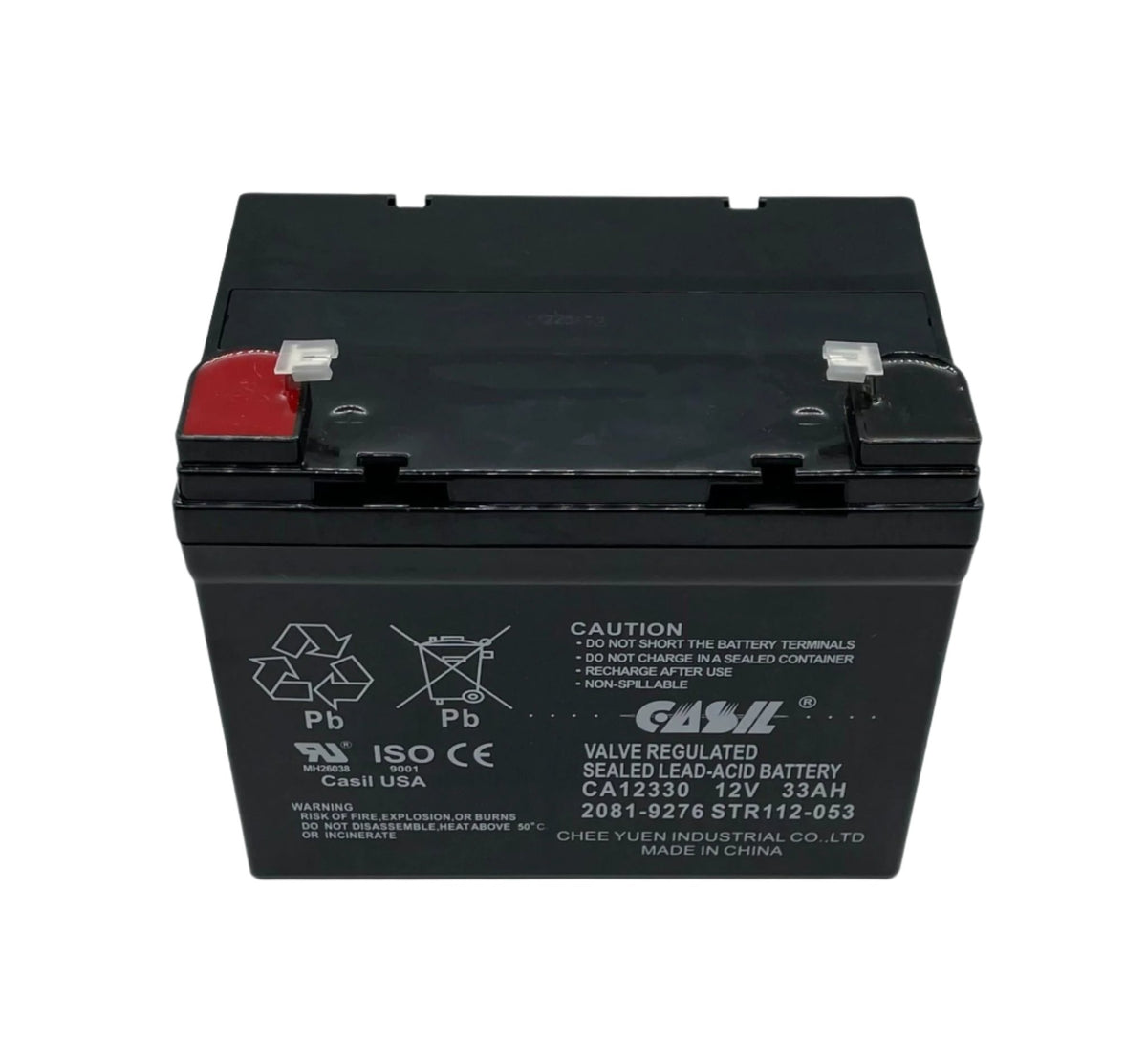 Casil 2081-9276 12V 33Ah battery with black casing and terminal posts for automotive or backup power applications.