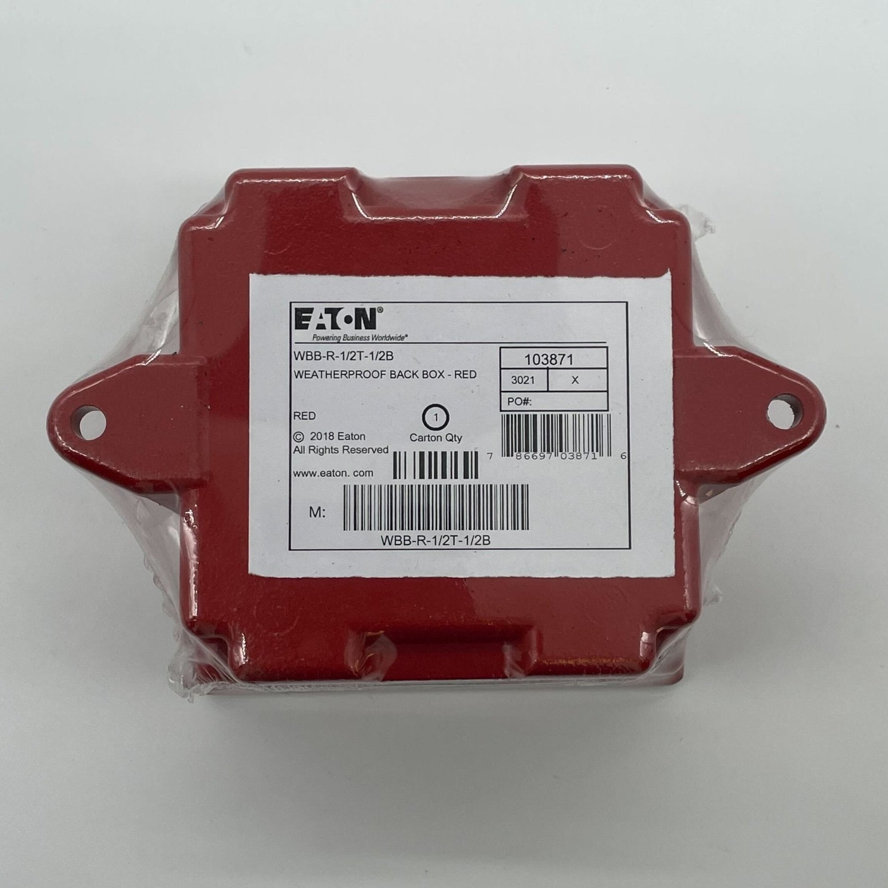 Eaton Wheelock WBB-R-1/2T-1/2B back box for electrical wiring, rectangular metal enclosure with mounting openings.