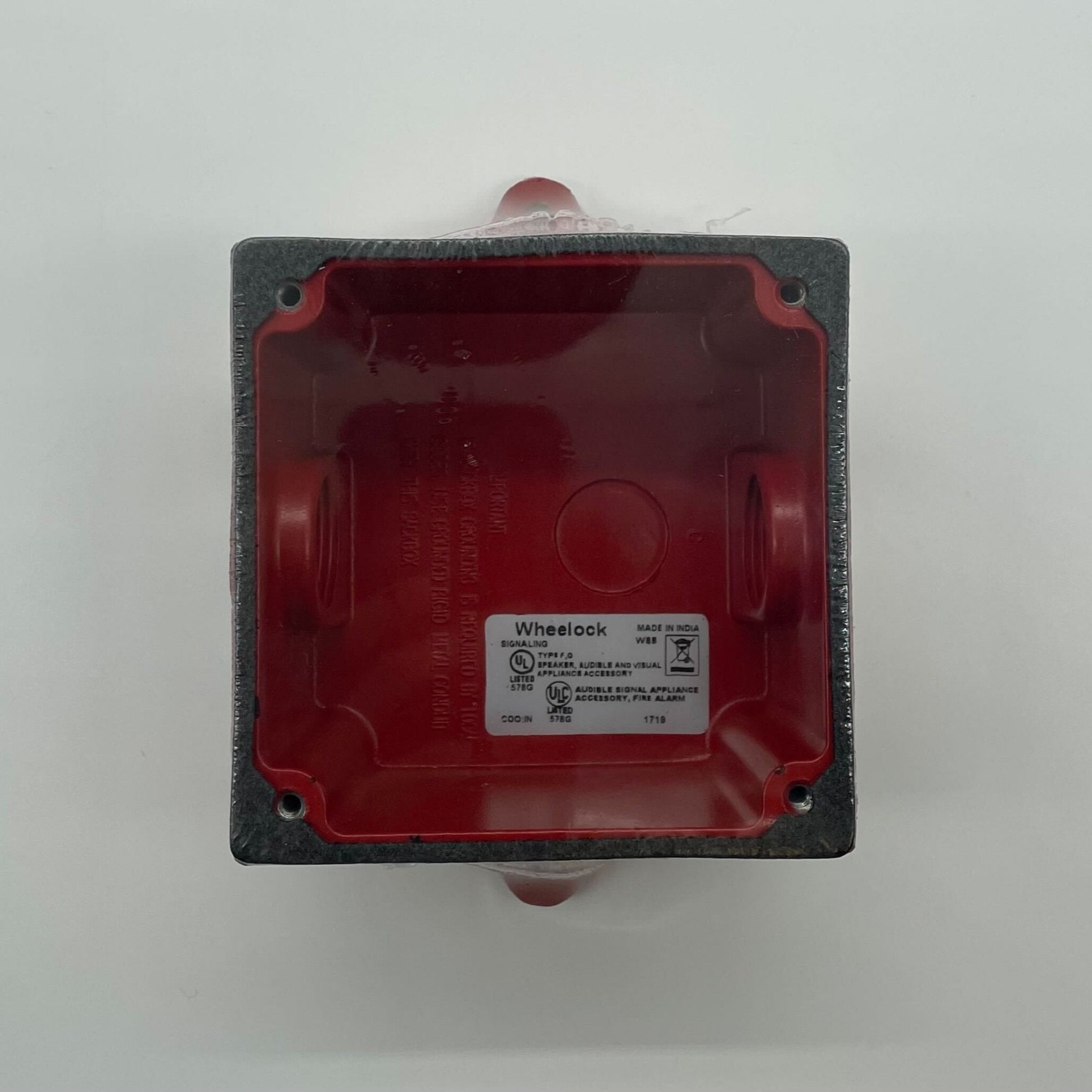 Eaton Wheelock WBB-R-3/4T-3/4B backbox for electrical installations, shown in a neutral view highlighting its size and construction.