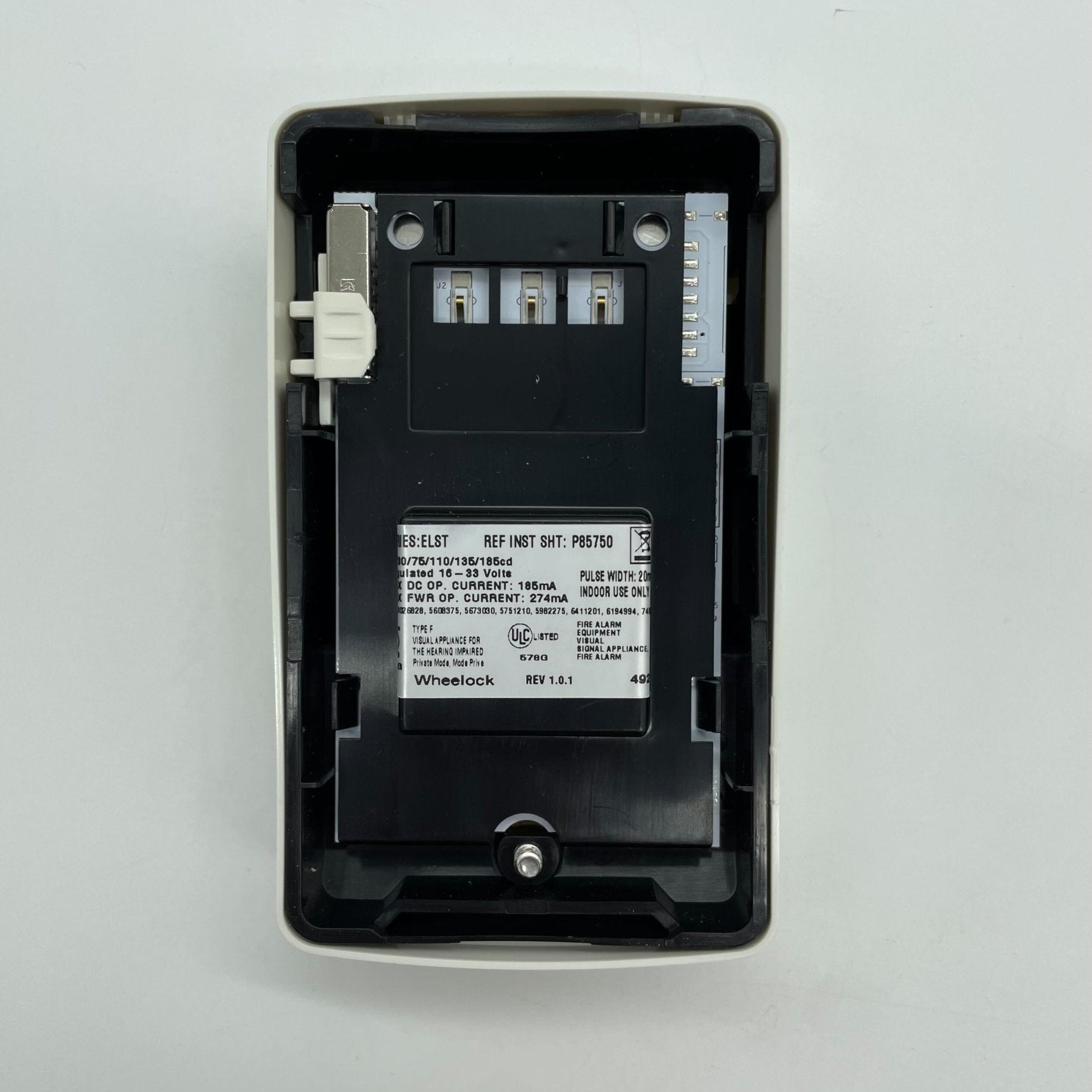Eaton Wheelock Eluxa Strobe LED wall alert in white, designed for visual signaling and safety in emergency situations.