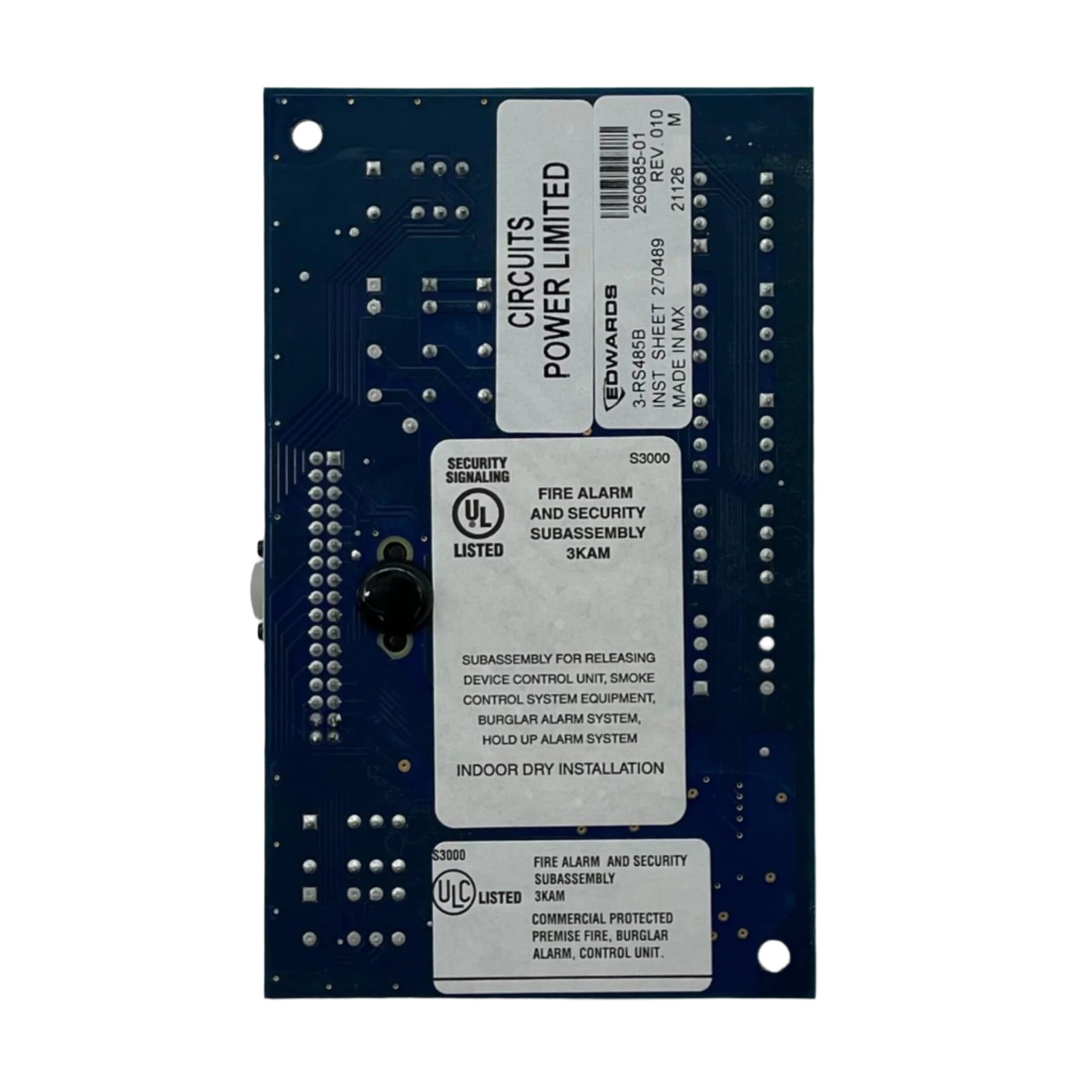 Edwards 3-RS485B Network Communications Card for fire alarm systems, showing the card with ports and connectors on a white background.