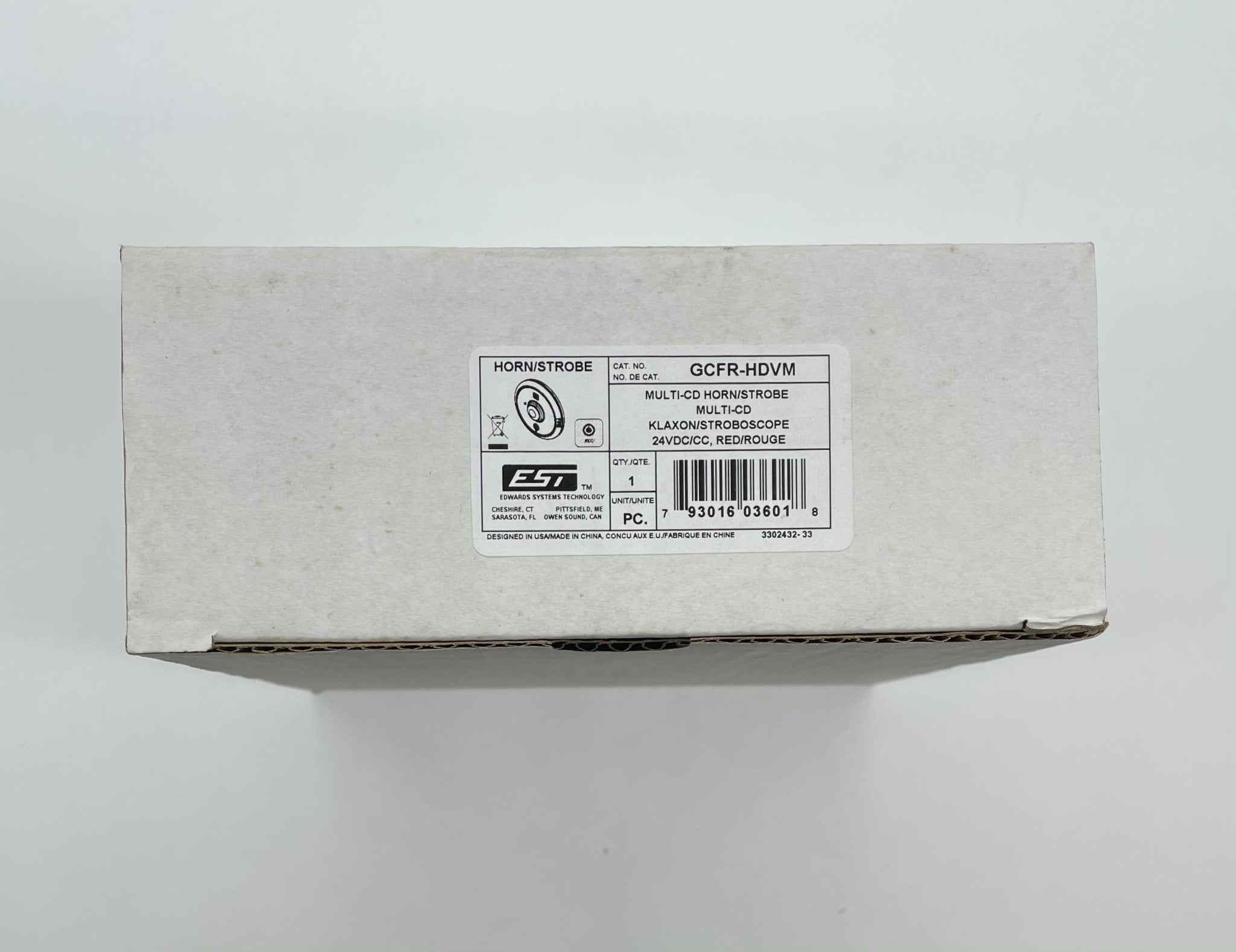 Red Edwards GCFR-HDVM 15-95Cd horn strobe alarm with flashing light for fire safety and signaling.