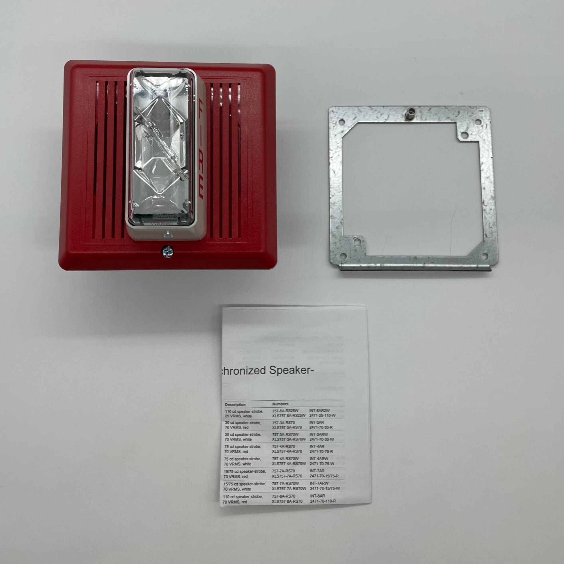 Edwards 757-8A-RS25 110 Cd re-entrant speaker strobe with white housing and mounting bracket.