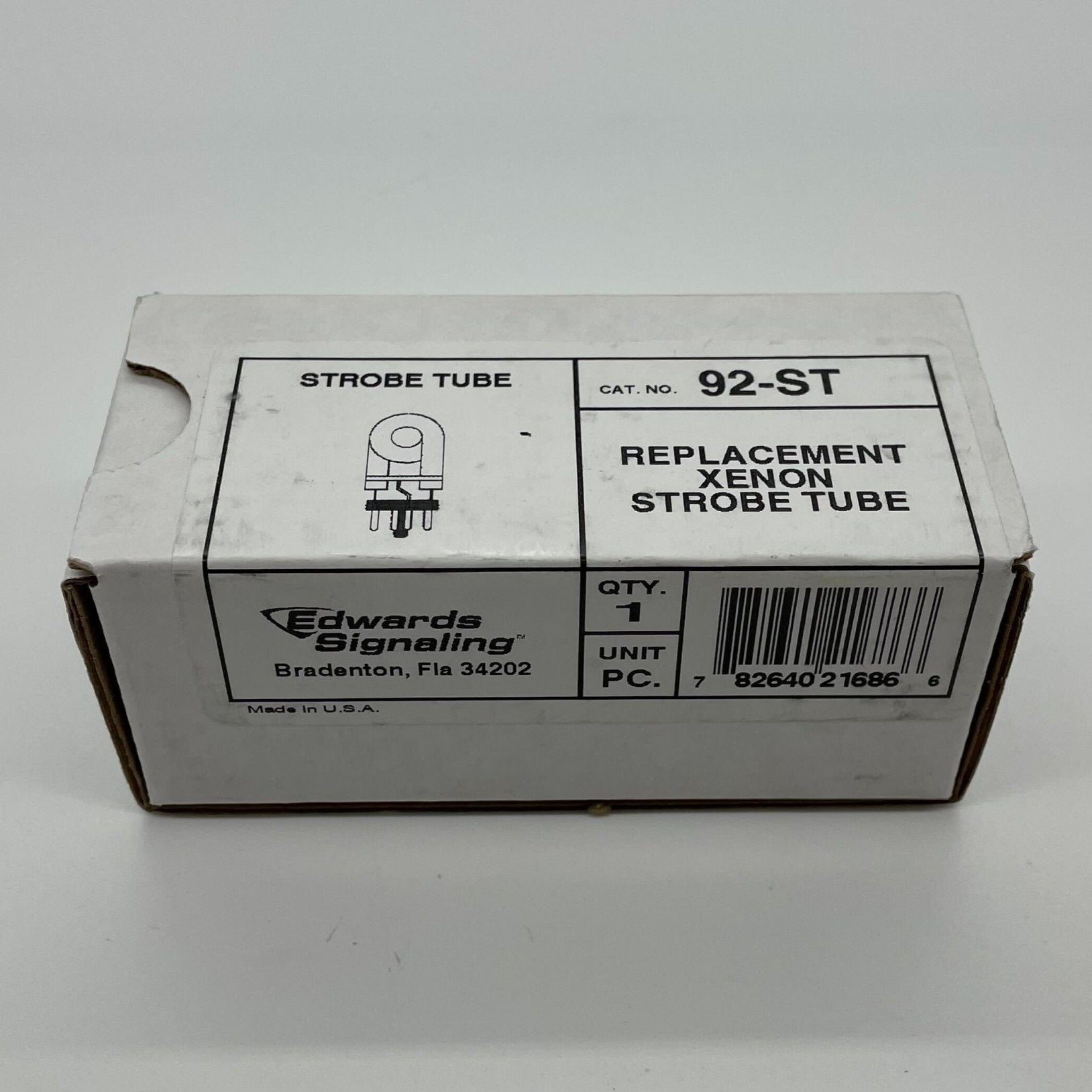 Edwards 92-ST Xenon Strobe Tube for strobe lights, replacement part, with clear glass and electrical connectors visible.